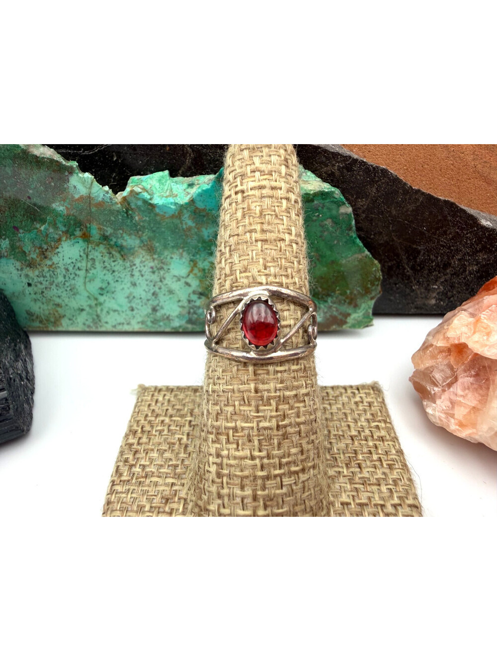 Red Garnet Round Bezel Set Sterling Silver Ring